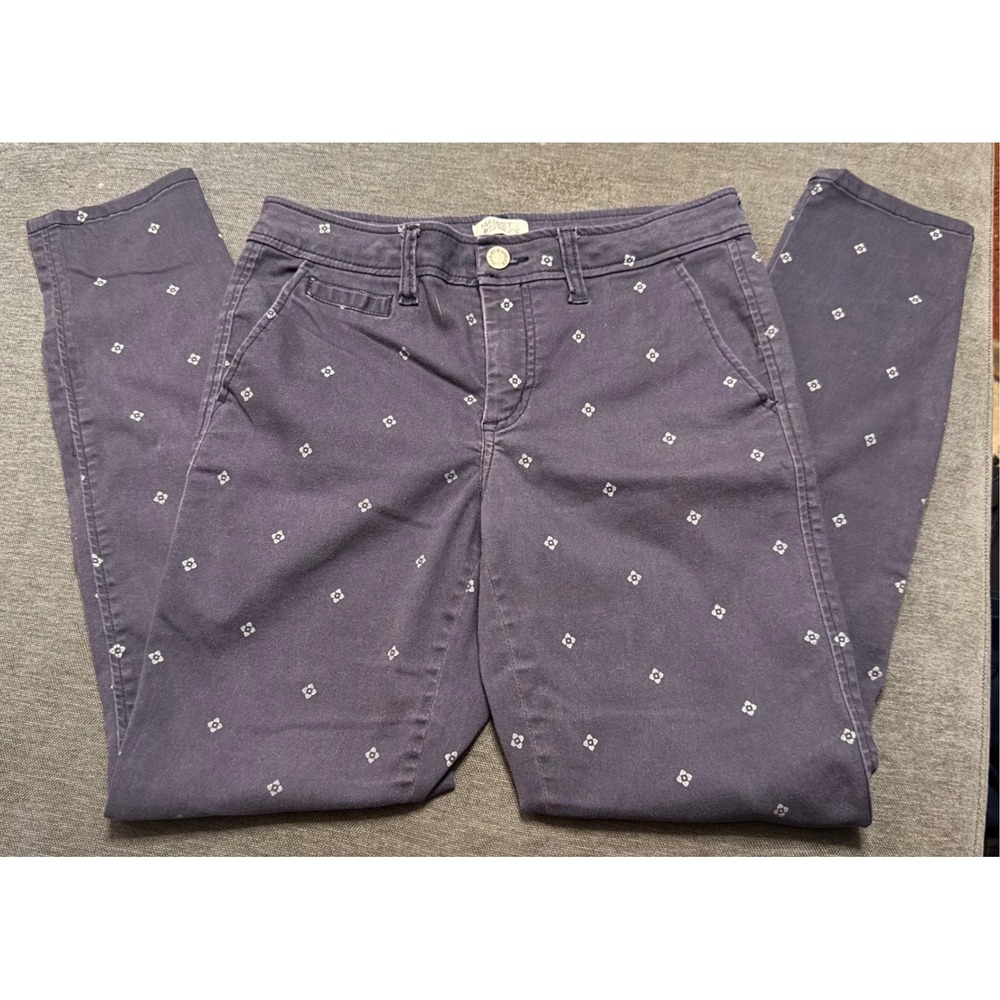 Market & Spruce Navy Floral Print Skinny Chino Pant Womens Size 4 Stretch Cotton